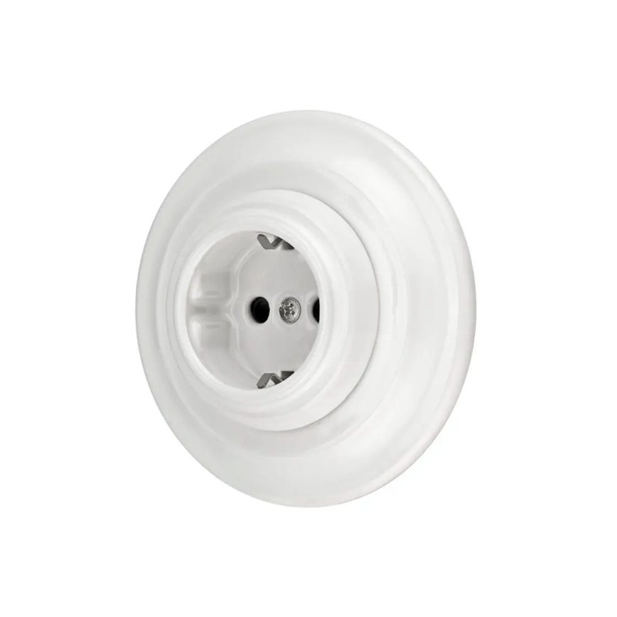 Reblig - Retrotyylinen posliininen seinäpistorasia kehyksellä SCHUKO 250V/16A, valkoinen