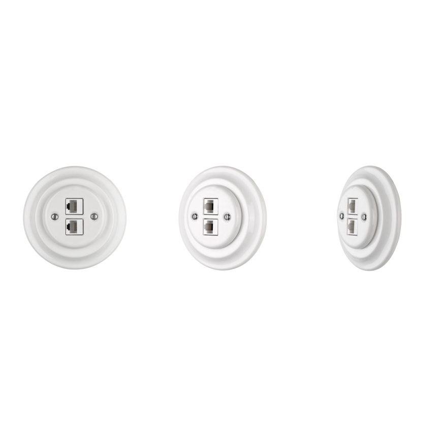 Reblig - Posliininen retro Ethernet-pistorasia kehyksetön 2x CAT.5E valkoinen