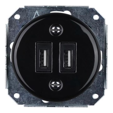 Reblig - Posliininen retro-USB-pistorasia, kehyksetön, 2x USB-A, musta