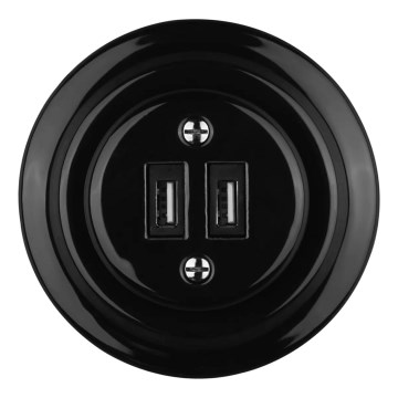 Reblig - Posliininen retro-USB-virtapistorasia kehyksellä, 2x USB-A, musta