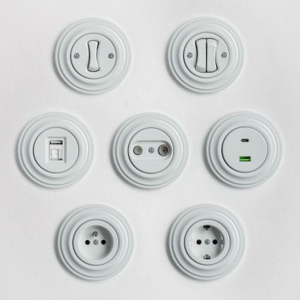 Reblig - Retro kaksinkertainen porraskytkin kehyksellä nro 6+6 keramiikanvalkoinen