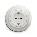 Reblig - Retro-seinäpistorasia kehyksellä SCHUKO 230V/16A, keraaminen, valkoinen