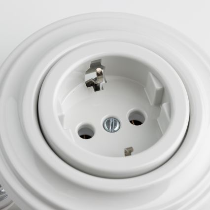 Reblig - Retro-seinäpistorasia kehyksellä SCHUKO 230V/16A, keraaminen, valkoinen