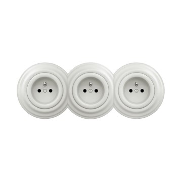 Reblig - Retro-tyylinen kolmoispistorasia kotikäyttöön, kehyksellä, 230 V, keraaminen, valkoinen