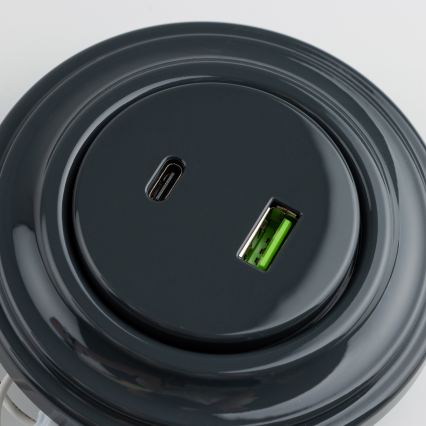 Reblig - Retro USB-pistorasia A+C kehyksellä, antrasiitti
