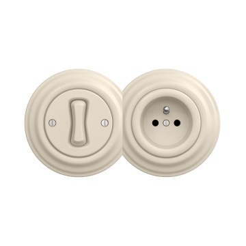 Reblig - Retro yksinapainen kytkin nro 1 ja 230V pistorasia kehyksellä, beige