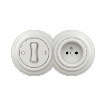 Reblig -Retro yksinapainen kytkin nro 1 ja pistorasia 230V kehyksellä keraaminen valkoinen