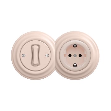 Reblig - Retro yksinapainen kytkin nro 1 ja SCHUKO 230 V -pistorasia kehyksellä, antiikkiroosa