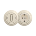 Reblig - Retro yksinapainen kytkin nro 1 ja SCHUKO 230V pistorasia kehyksellä, beige