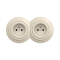 Reblig - Retrotyylinen kaksoispistorasia kotikäyttöön kehyksellä 230 V, beige