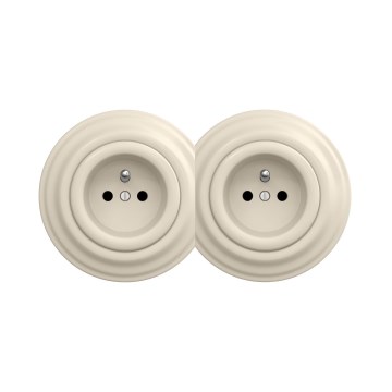 Reblig - Retrotyylinen kaksoispistorasia kotikäyttöön kehyksellä 230 V, beige
