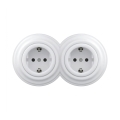 Reblig - Retrotyylinen kaksoispistorasia kotikäyttöön kehyksellä SCHUKO 230 V, lumivalkoinen