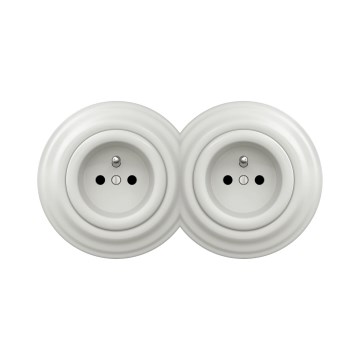 Reblig - Retrotyylinen kaksoispistorasia kotikäyttöön, kehys, 230 V, keraaminen, valkoinen