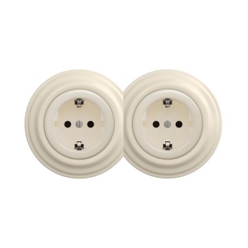 Reblig - Retrotyylinen kaksoispistorasia kotikäyttöön SCHUKO-kehyksellä 230V beige