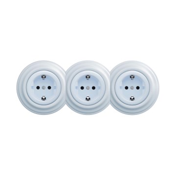 Reblig - Retrotyylinen kolmoispistorasia kotikäyttöön, kehys, SCHUKO, 230 V, sininen
