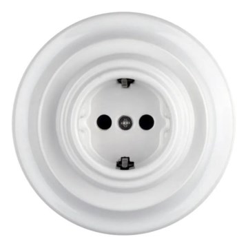 Reblig - Retrotyylinen posliininen seinäpistorasia kehyksellä SCHUKO 250V/16A, valkoinen