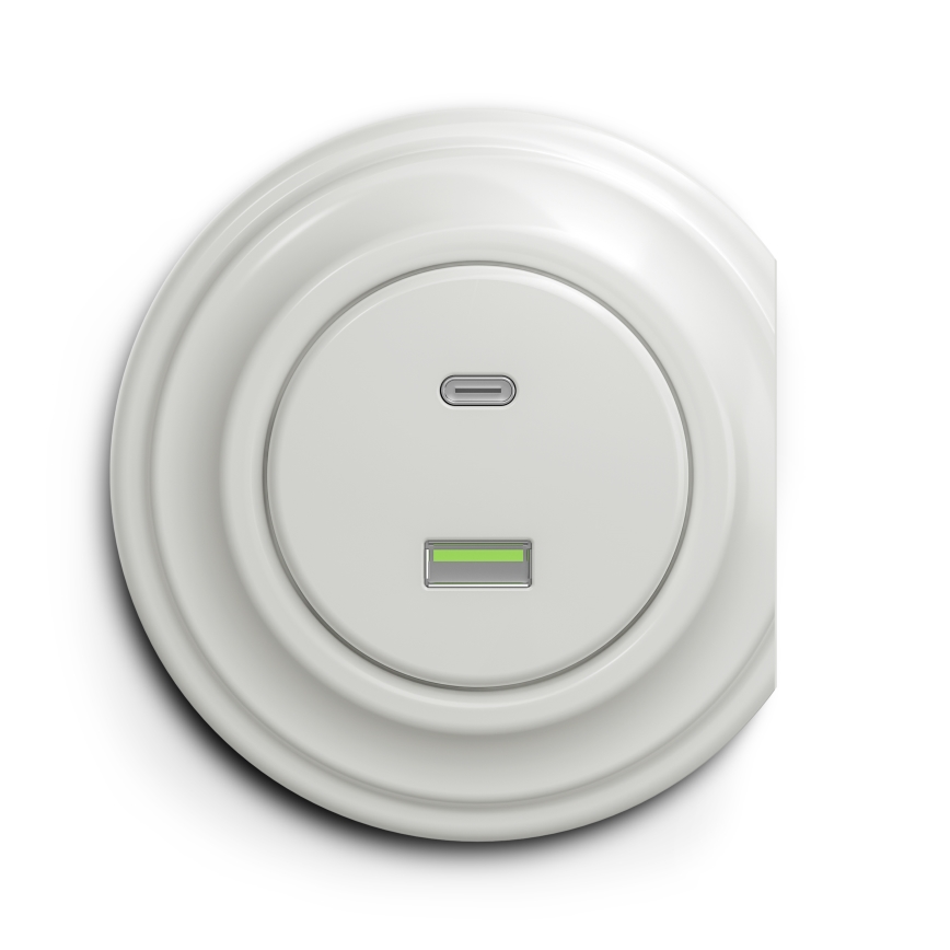 Reblig - retrotyylinen USB-pistorasia A+C, kehyksetön, keraaminen, valkoinen