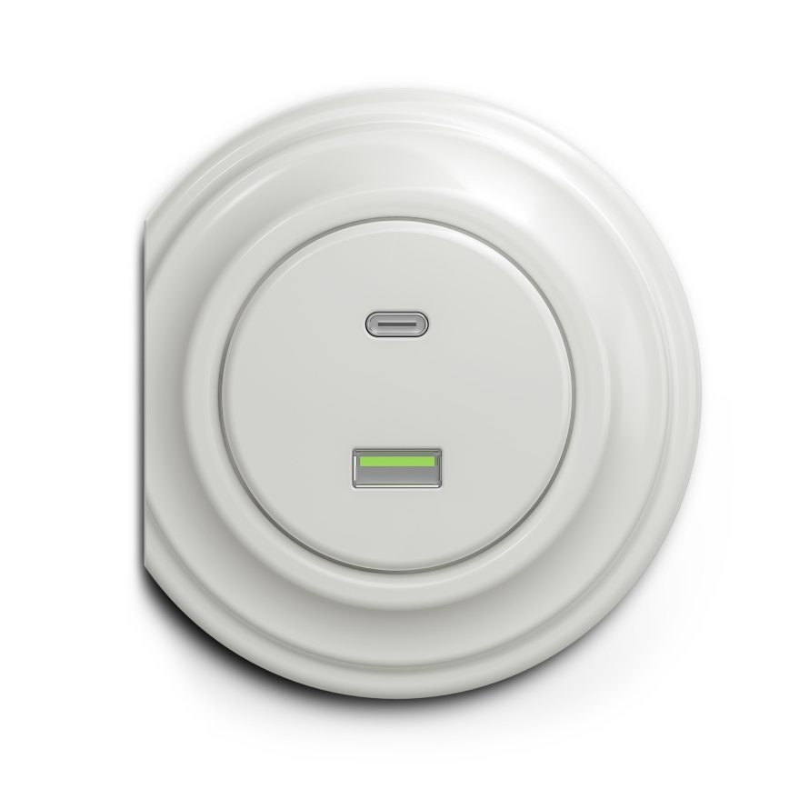 Reblig - retrotyylinen USB-pistorasia A+C, kehyksetön, keraaminen, valkoinen