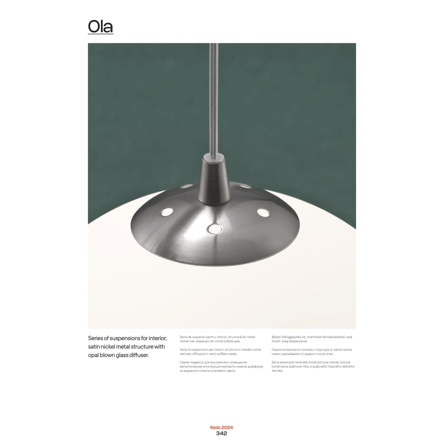 Redo 01-1064 - Kattokruunu johdossa OLA 1xE27/42W/230V halkaisija 20 cm