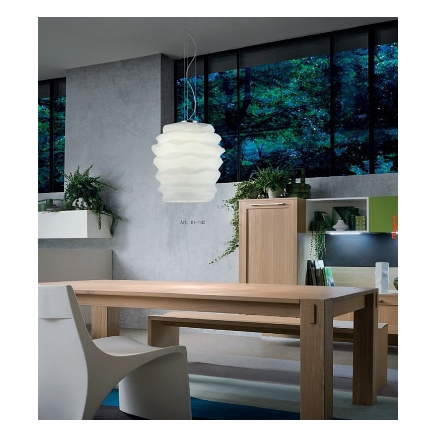 Redo 01-1142 - MAGMA-riippuvalaisin kaapelikiinnityksellä 1xE27/42W/230V halkaisija 38 cm kiiltävä kromi/valkoinen