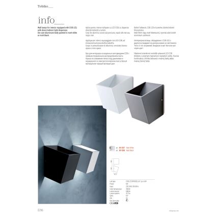 Redo 01-1318 - LED-seinävalaisin TOBIKO LED/6W/230V CRI 90 musta