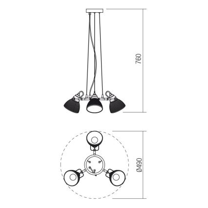 Redo 01-1450 - Kattokruunu johdossa RIDGE 3xE27/60W/230V