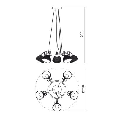 Redo 01-1451 - Kattokruunu johdossa RIDGE 5xE27/60W/230V