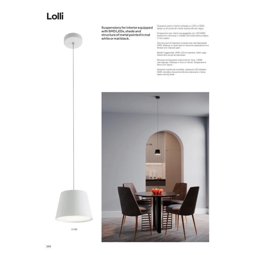 Redo 01-1495 - LED-riippuvalaisin vaijerilla LOLLI LED/6W/230V, halkaisija 14 cm, valkoinen