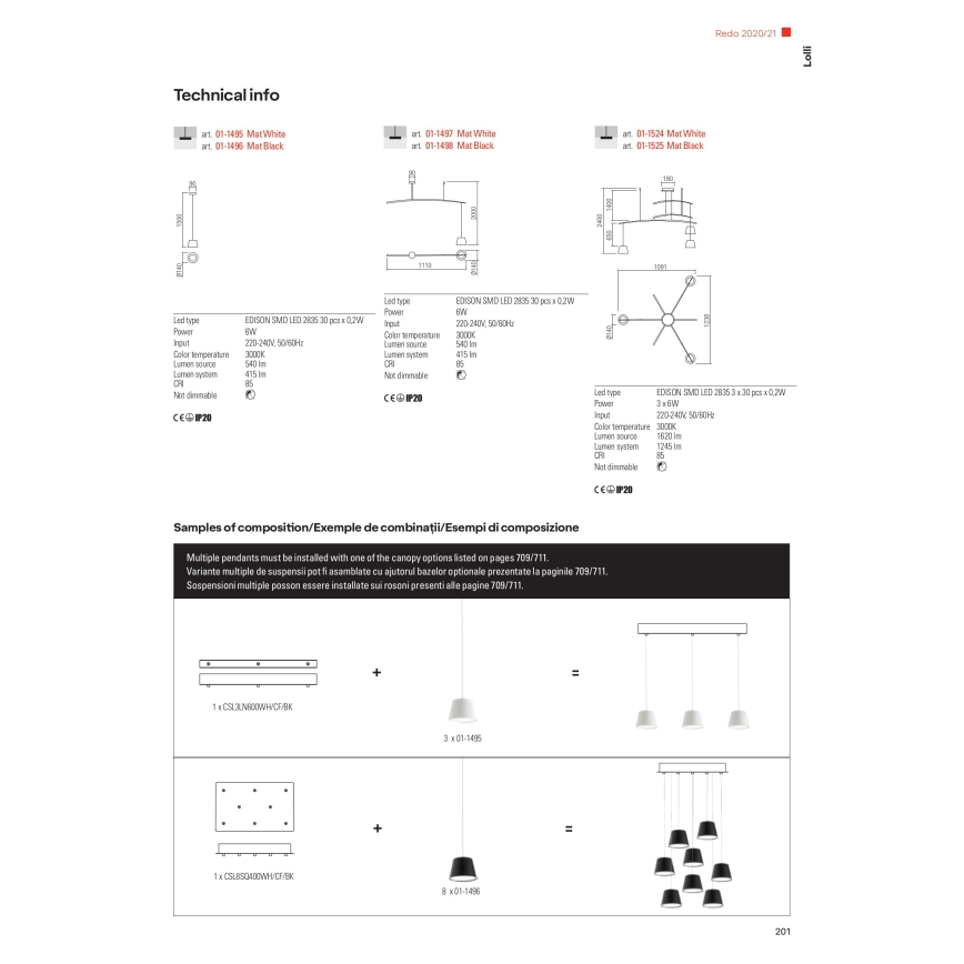 Redo 01-1495 - LED-riippuvalaisin vaijerilla LOLLI LED/6W/230V, halkaisija 14 cm, valkoinen