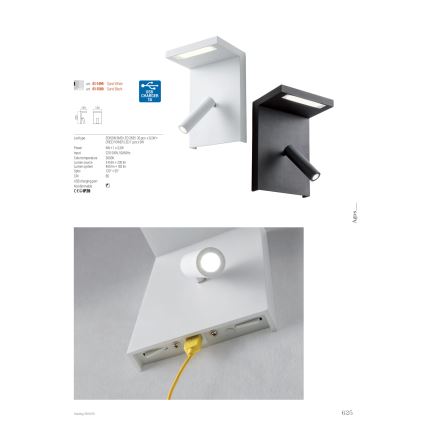 Redo 01-1499 - LED-seinävalaisin AGOS LED/6W/230V + LED/3,2W USB valkoinen