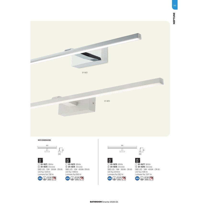 Redo 01-1675 - NEPTUNE LED/18W/230V kylpyhuoneen peilivalaisin 89,5 cm IP44 valkoinen