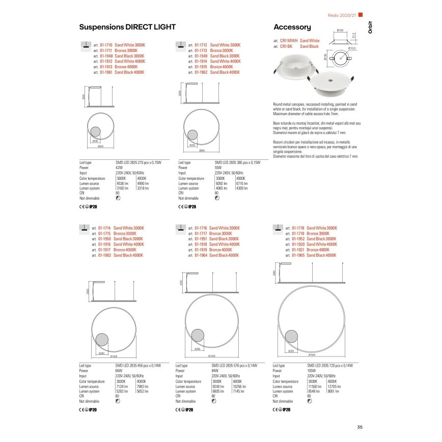 Redo 01-1713 - LED-himmennettävä riippuvalaisin ORBIT LED/55W/230V pronssi