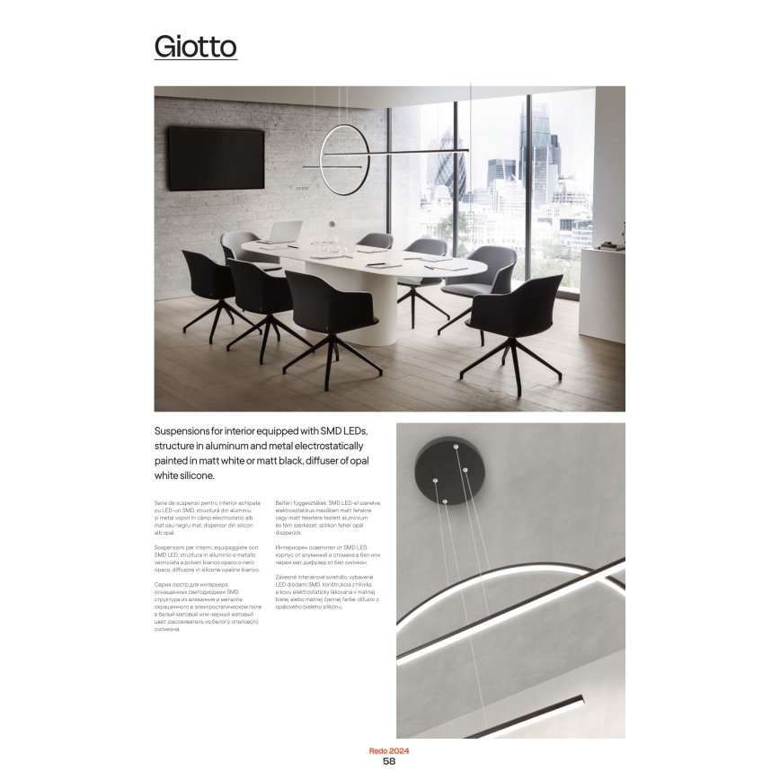 Redo 01-1734 - Himmennettävä LED-kattokruunu johdossa GIOTTO LED/46W/230V valkoinen