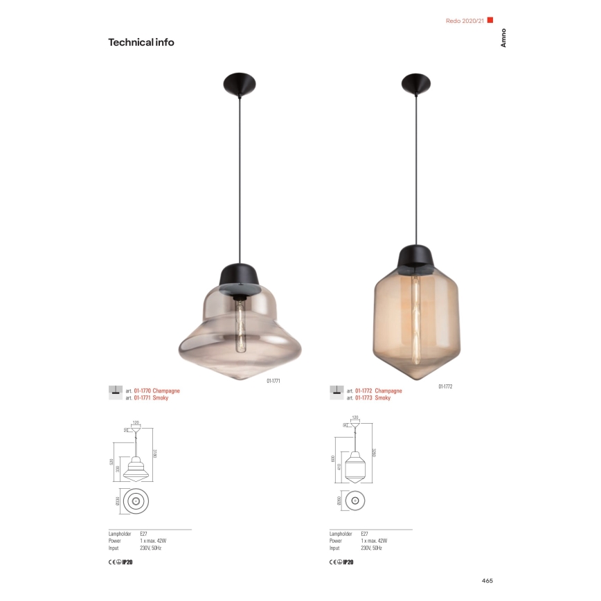 Redo 01-1771 - AMNO-riippuvalaisin kaapelilla 1xE27/42W/230V, Ø33 cm, harmaa
