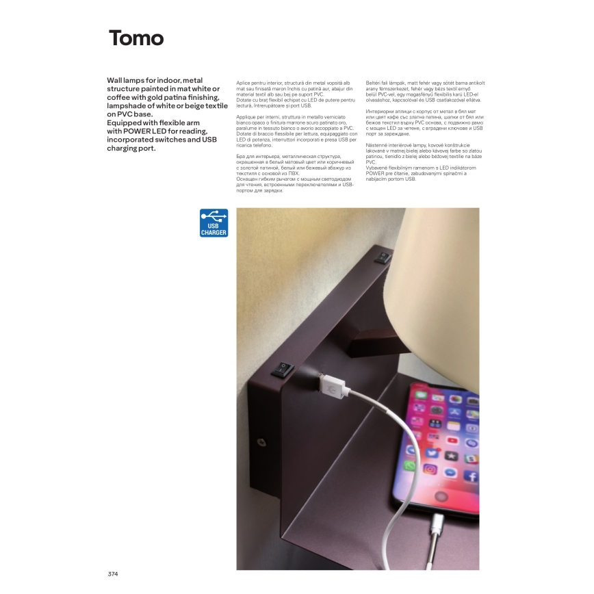 Redo 01-1807 - TOMO LED-seinävalaisin säädettävällä lukuvalolla, 1xE27/42W/230V + LED/3W/230V, valkoinen