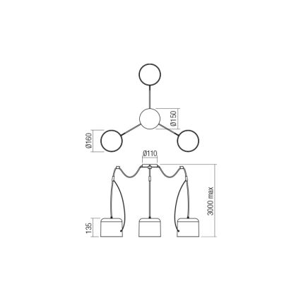 Redo 01-1825 - Kattokruunu johdossa DODO 3xE27/15W/230V hämähäkki valkoinen