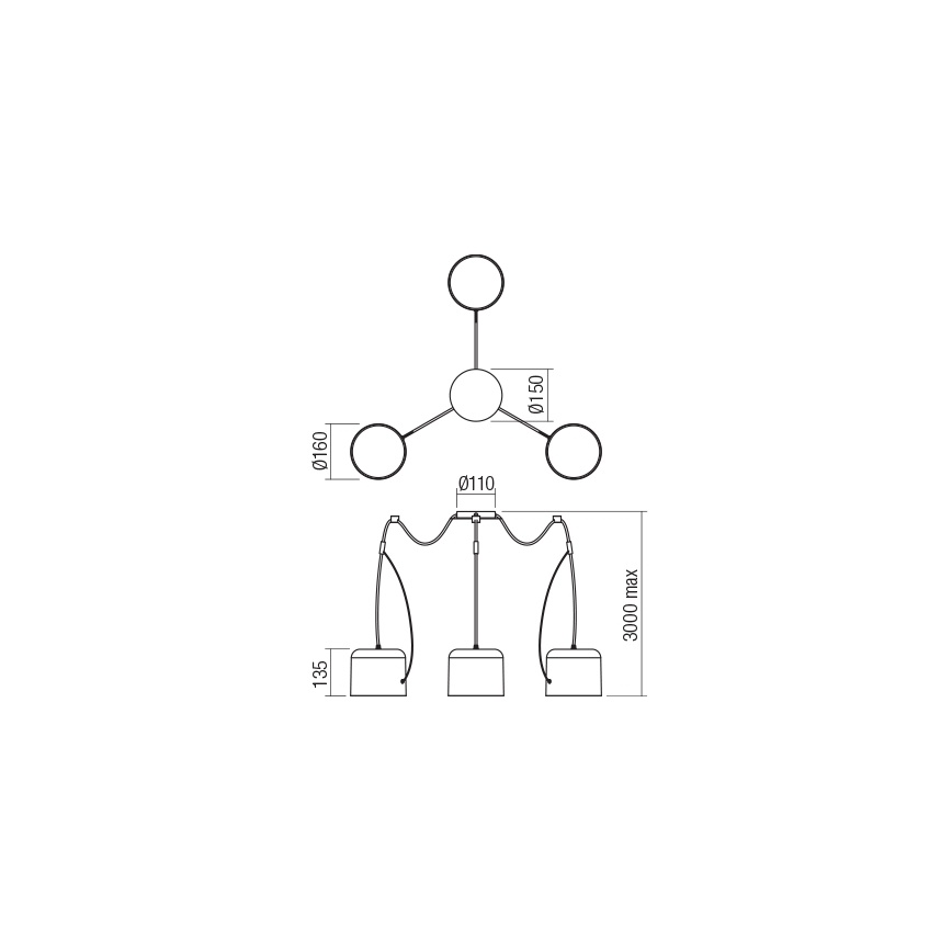 Redo 01-1825 - Kattokruunu johdossa DODO 3xE27/15W/230V hämähäkki valkoinen
