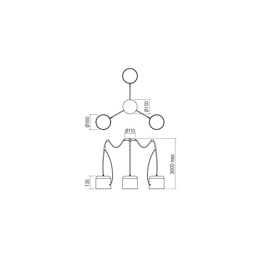 Redo 01-1826 - Kattokruunu johdossa DODO 3xE27/15W/230V hämähäkki