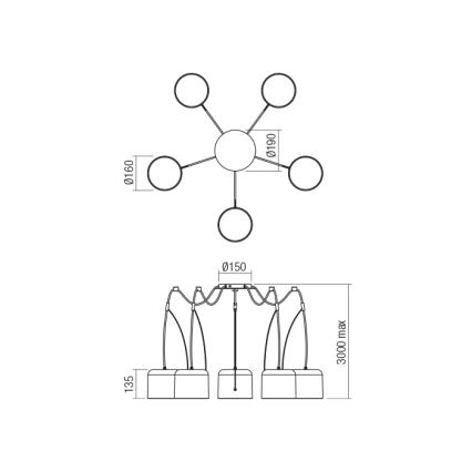 Redo 01-1827 - Kattokruunu johdossa DODO 5xE27/15W/230V hämähäkki valkoinen