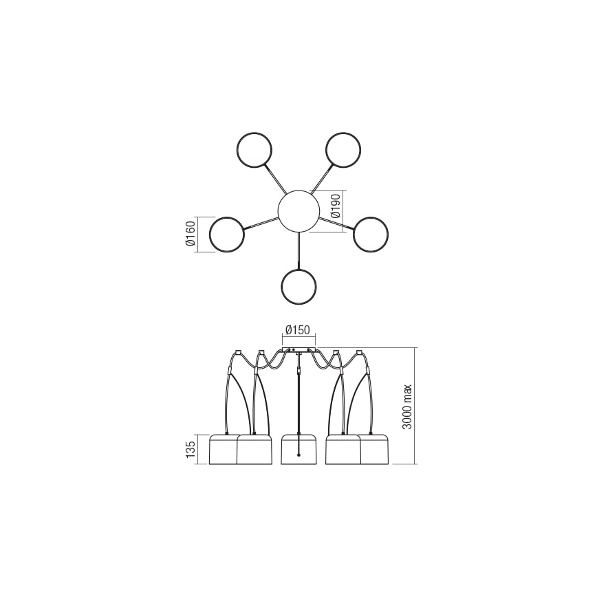 Redo 01-1828 - Kattokruunu johdossa DODO 5xE27/15W/230V hämähäkki