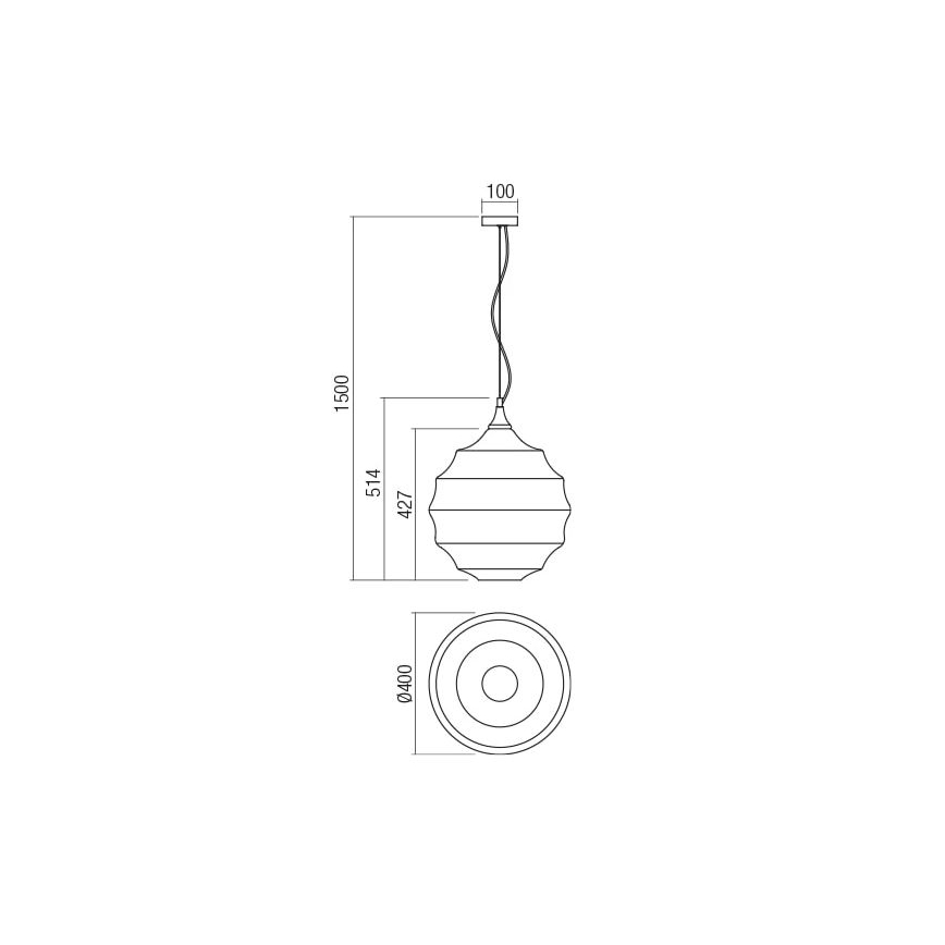 Redo 01-1845 - Kattokruunu johdossa SLAG 1xE27/42W/230V halkaisija 40 cm harmaa
