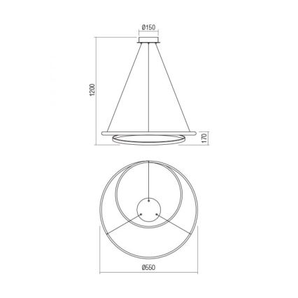 Redo 01-1889 - LED-himmennettävä riippuvalaisin vaijerilla TORSION LED/29W/230V halkaisija 55 cm pronssinvärinen