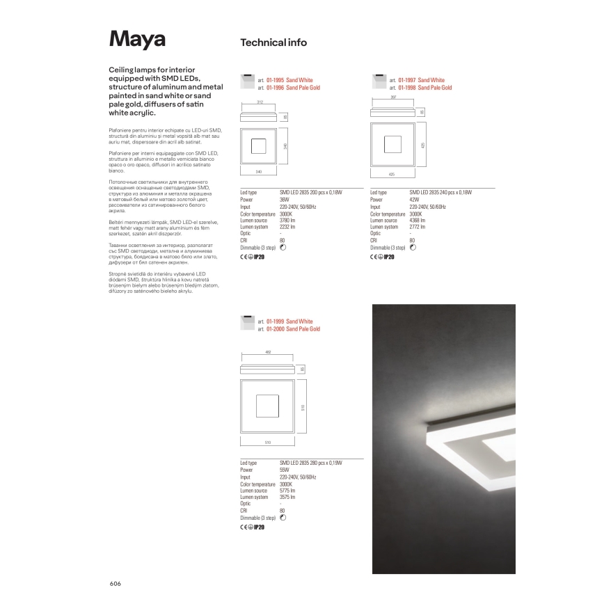 Redo 01-1998 - himmennettävä LED-kattovalaisin MAYA LED/42W/230V 42,5x42,5 cm kultainen