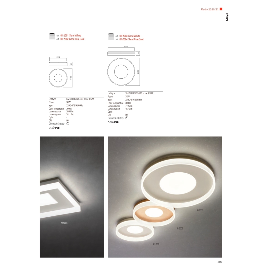 Redo 01-1998 - himmennettävä LED-kattovalaisin MAYA LED/42W/230V 42,5x42,5 cm kultainen