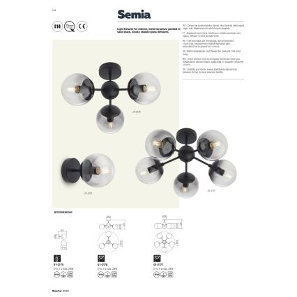 Redo 01-2176 - Kattovalaisin varrella SEMIA 3xE14/28W/230V musta/savunharmaa