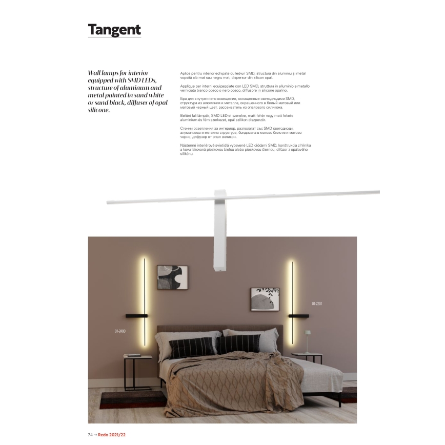 Redo 01-2201 - LED-seinävalaisin TANGENT LED/14W/230V 3000K 125,4 cm musta