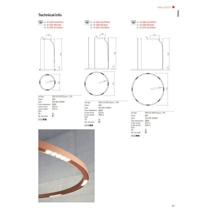 Redo 01-2208 - LED-kattokruunu johdossa UNION LED/68W/230V CRI 90 3000K halkaisija 120 cm valkoinen