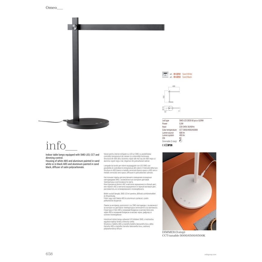 Redo 01-2213 - Himmennettävä LED-kosketuspöytävalaisin OMEO LED/5,5W/230V 3000/4500/6500K musta