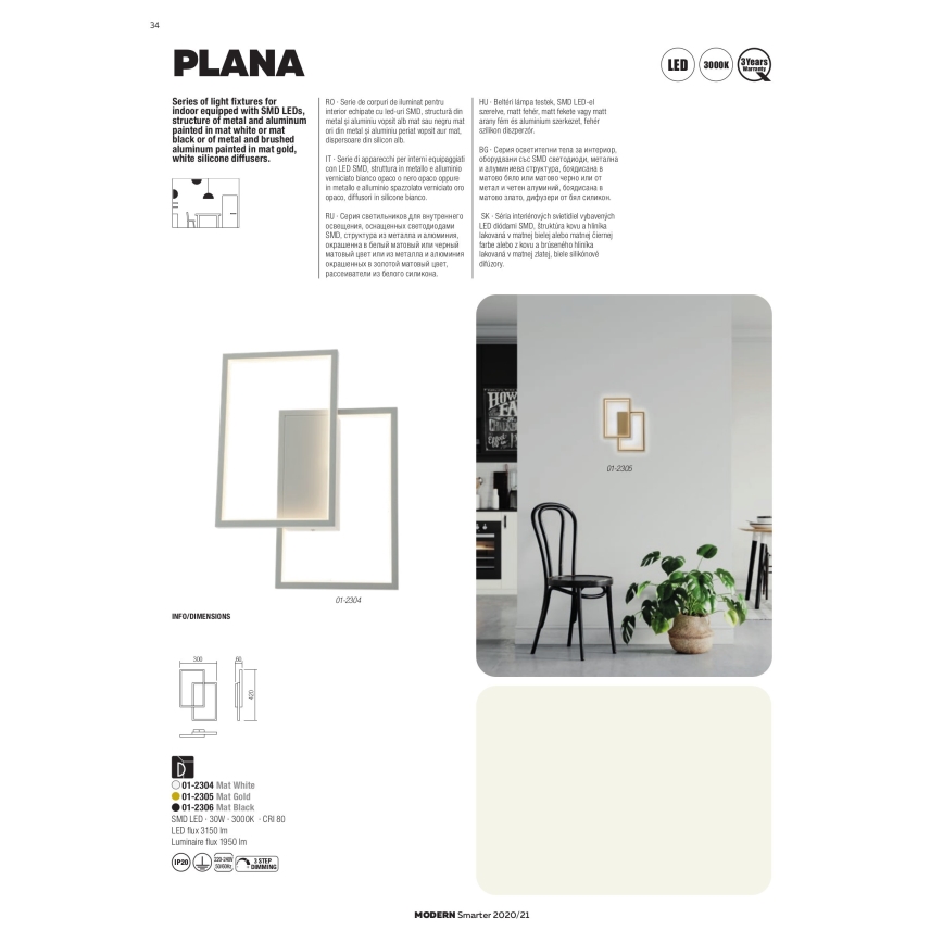 Redo 01-2316 - himmennettävä PLANA LED/80W/230V riippuvalaisin vaijerilla, valkoinen