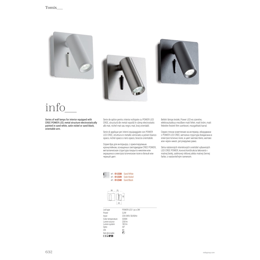 Redo 01-2338 - LED-seinävalaisin TOMIX LED/3,2W/230V valkoinen